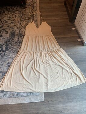 Spaghetti-Strap Cream Tiered Maxi Dress